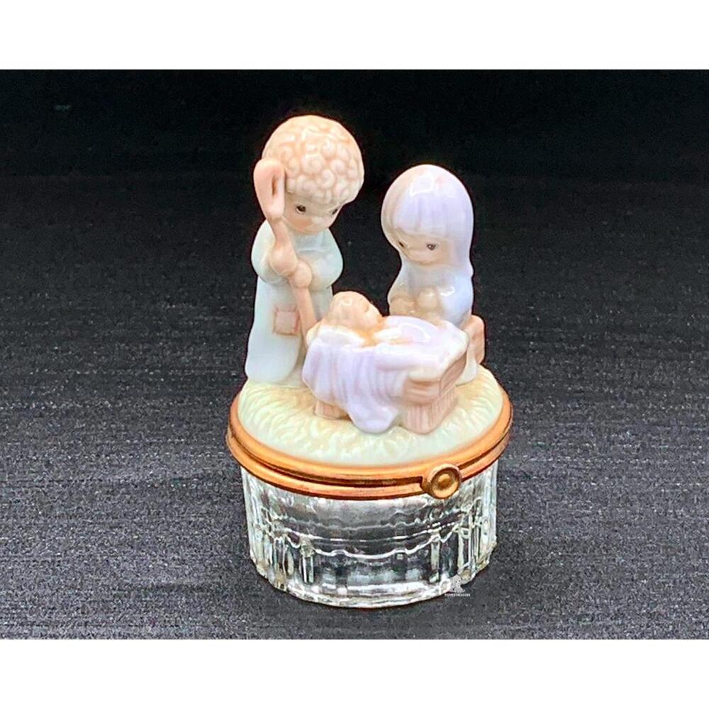 Precious Moments Nativity Trinket Box Hinged Glass Keepsake 2000 PM